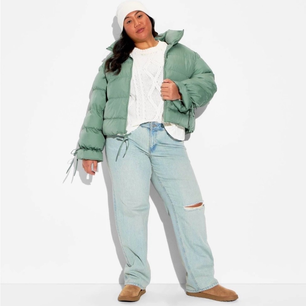Women's Bow Puffer Jacket - Wild Fable™ Green 3X